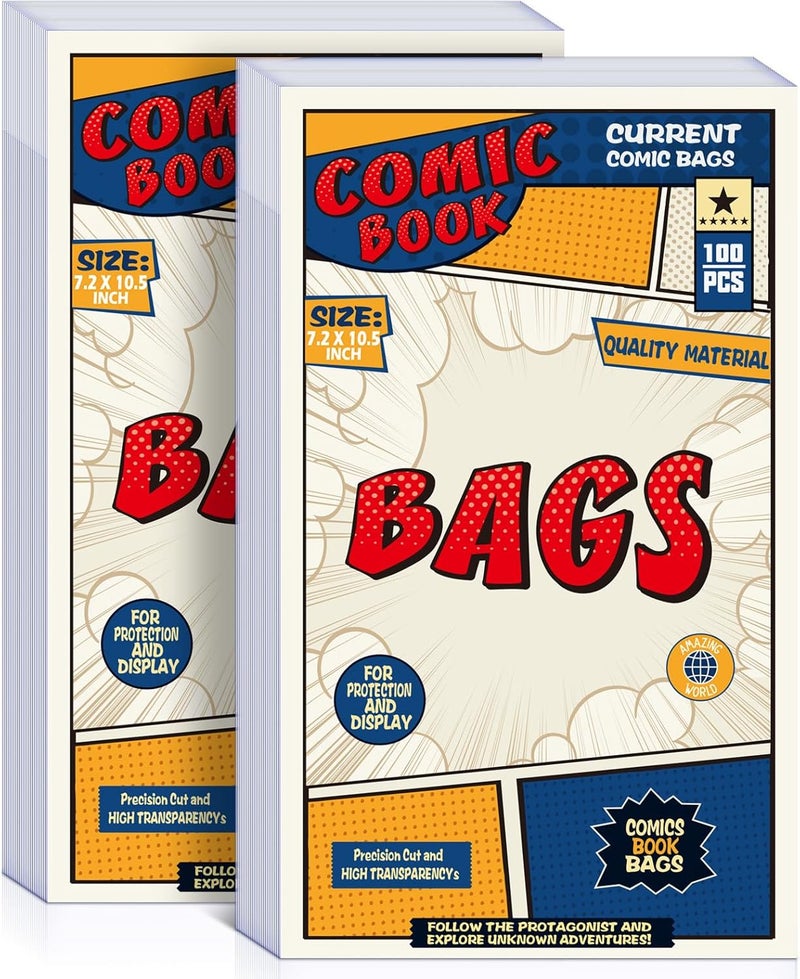 Leffis 200 Count Comic Book Bags, Current Size Comic Bags 7.2 X 10.5 inch Transparent Acid-Free and Reusable Comic Book Sleeves for Regular Comics - Image 1
